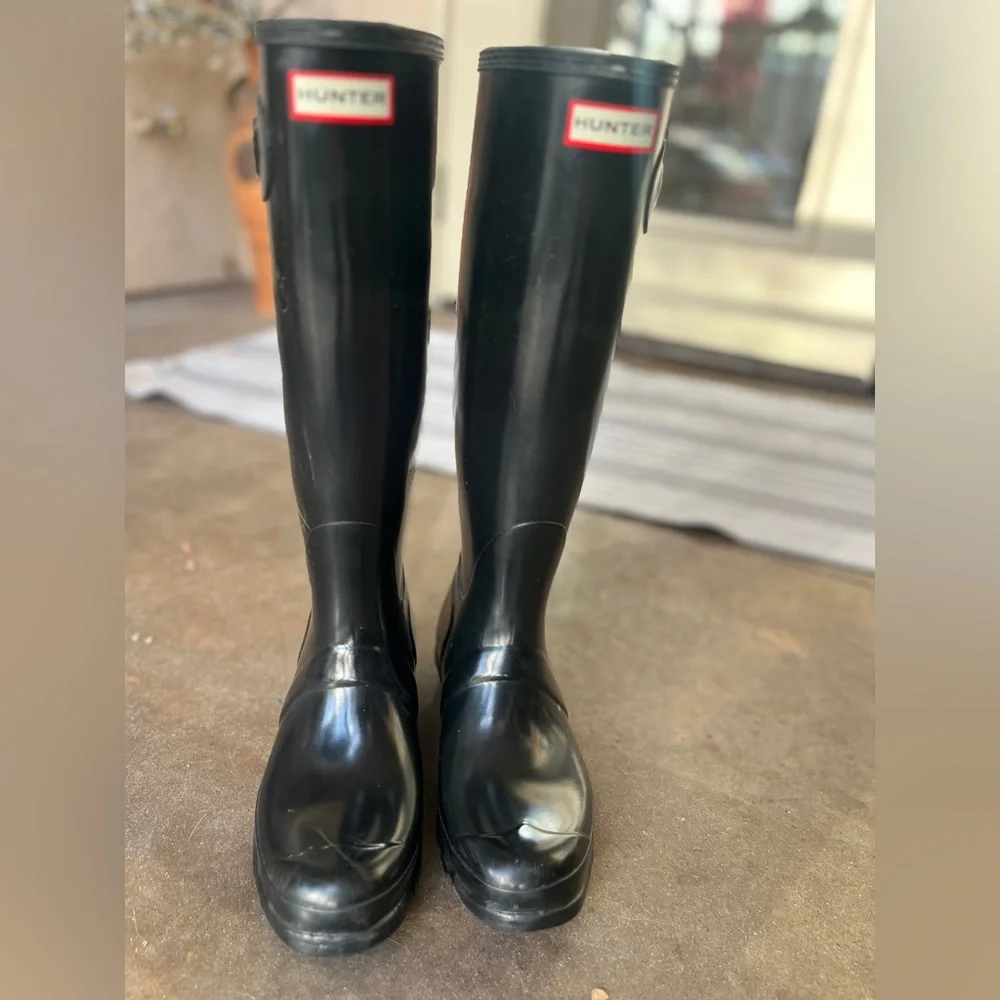 Hunter Boots Tall Glossy Black Size 9 - Picture 8 of 13